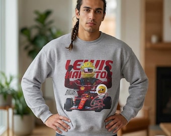 Sudadera tipo jersey inspirada en Lewis Hamilton / Gráfico de casco de carreras, estilo automovilístico