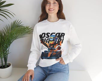 Sudadera de cuello redondo con ilustración de piloto de carreras Oscar Piastri #81 / Ropa para fanáticos de los deportes de motor de F1