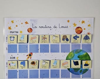 Children's routine, A4 children's morning and evening routine, Personalized routine with the child's first name, Morning and evening routine chart, Montessori