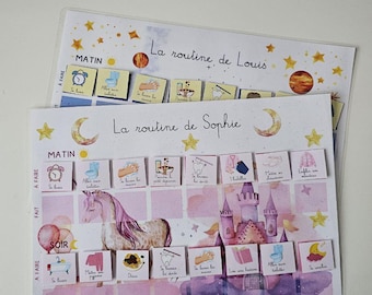 Children's routine, A4 children's morning and evening routine, Personalized routine with the child's first name, Morning and evening routine chart, Montessori