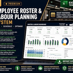 Modello Excel per la pianificazione del personale / Programma settimanale del personale / Budget salariale / Dashboard degli straordinari