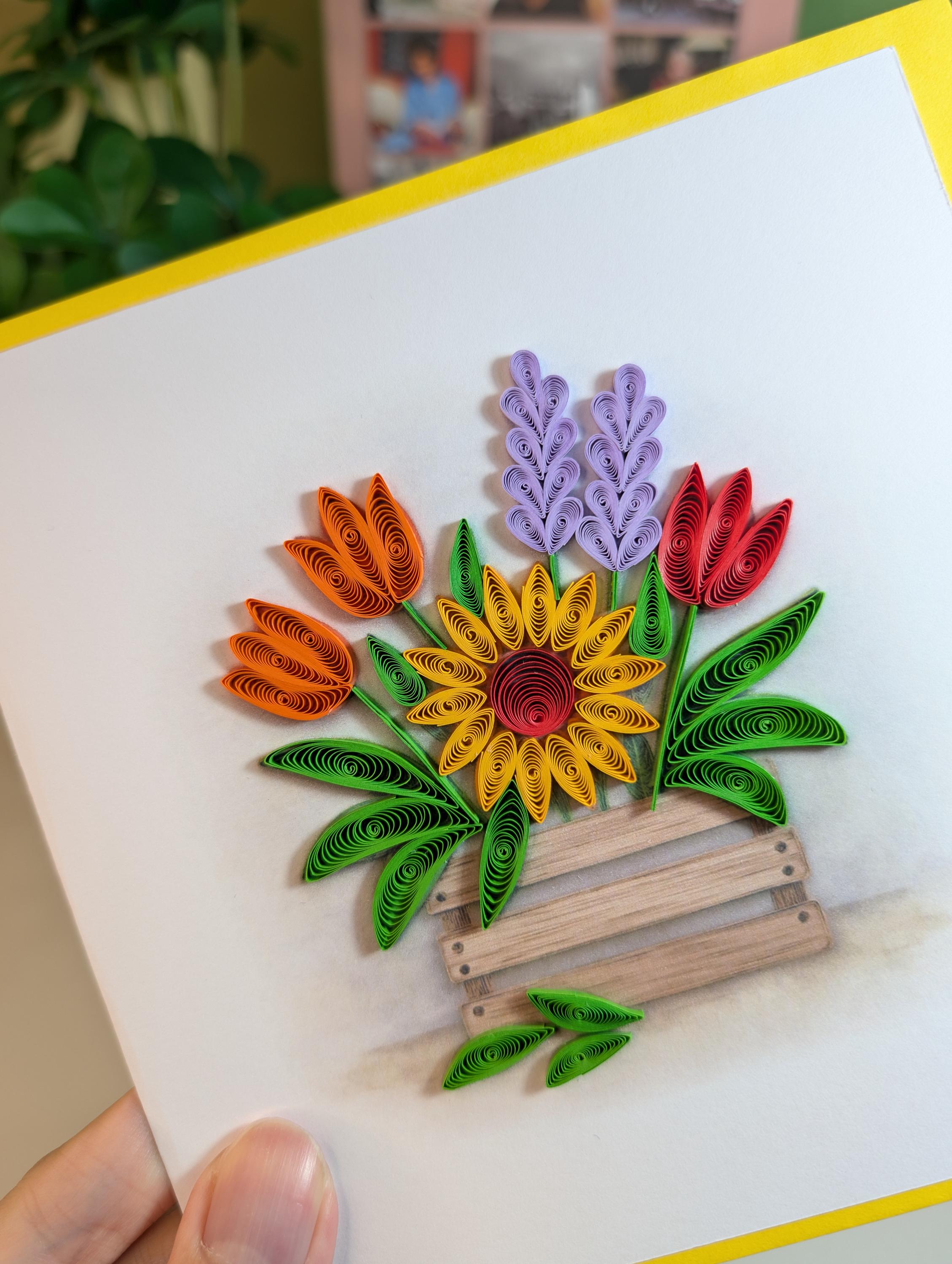Sunflower Flower Crate Quilling Card – Handmade Floral Greeting Card ...