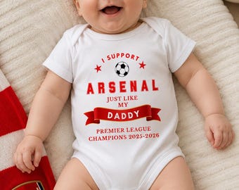 Arsenal Baby Grow, Premier League Champions 2025-2026, Football Fan Outfit, Personalised Vest UK