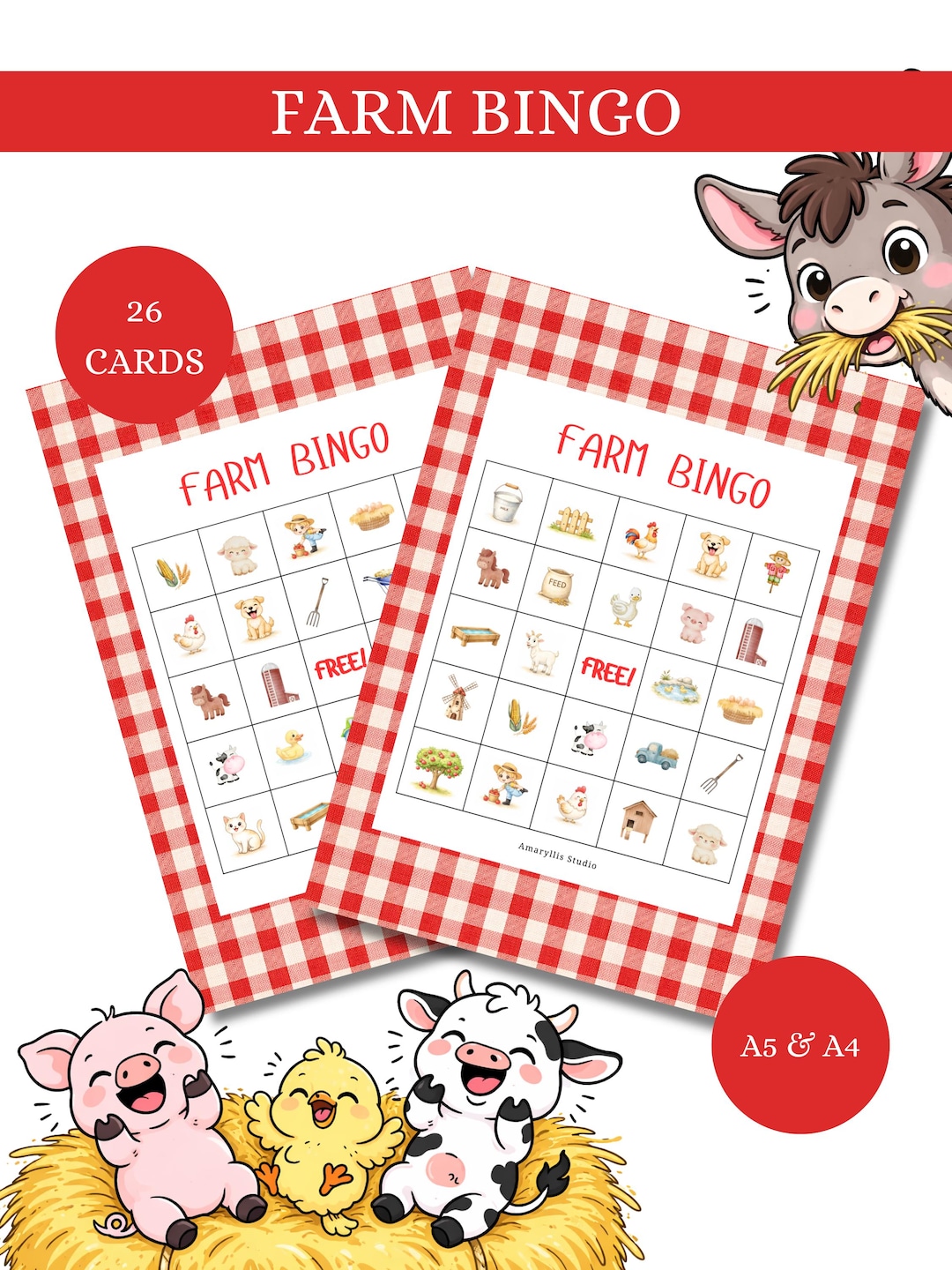 Farm Animals Bingo Cards – Watercolour Preschool Party Game (PDF ...