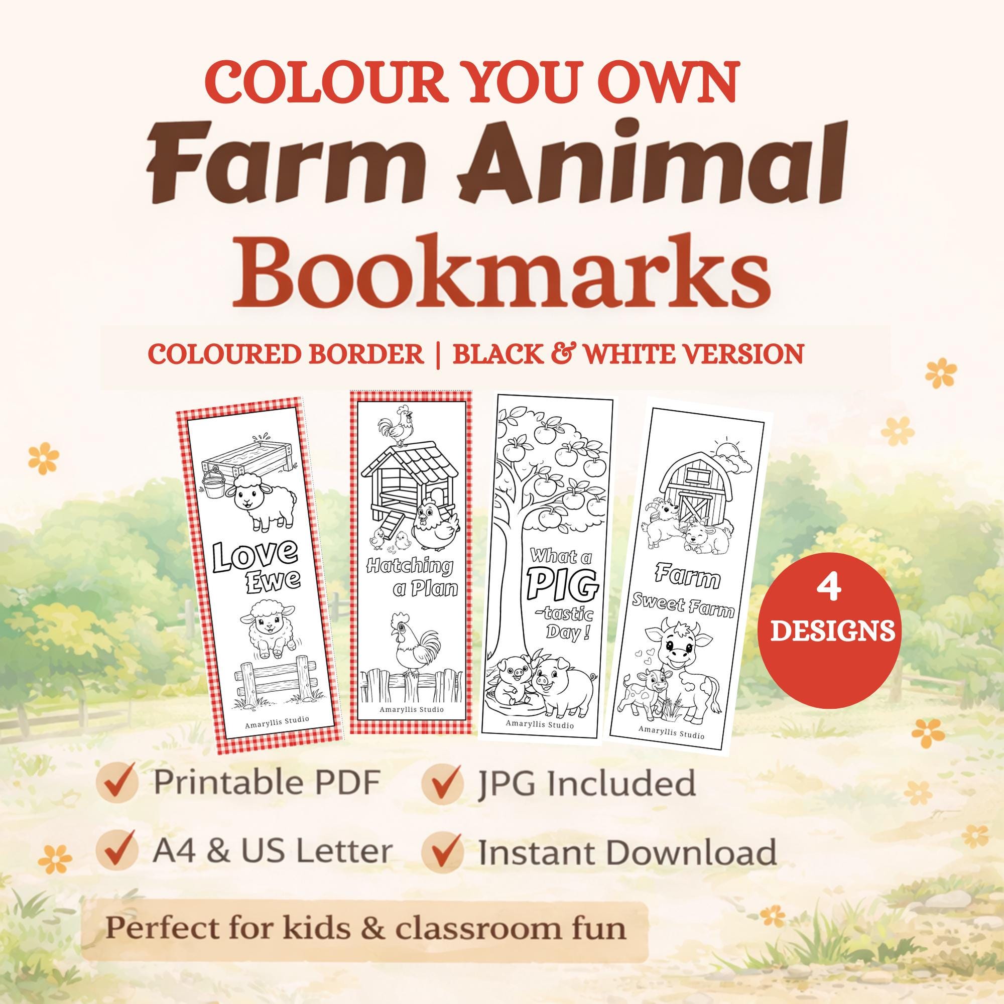 Color Your Own Farm Animal Bookmarks | Kids Printable Coloring Activity ...