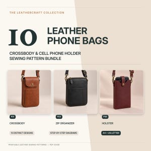 Leather Phone Bag Pattern Bundle | 10 Cell Phone Holder & Crossbody Pouch Templates | Leather Craft, A4 + Letter