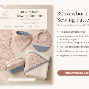 30 Newborn Sewing Patterns PDF | Baby Bibs, Burp Cloths, Changing Mats & Nursery Projects | Printable