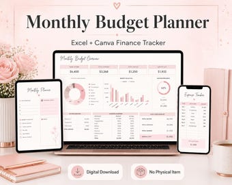 Monatlicher Budgetplaner für Freelancer | Finanzübersicht mit Excel & Canva, Einnahmen- und Ausgabentabelle