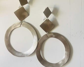 Alpaca Silver Statement Earrings | Geometric Circle Dangle Earrings | Minimalist Handmade Jewelry