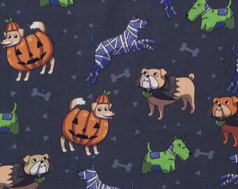 Spooky Pooch on Black Fabric