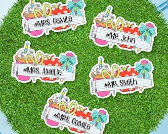 Custom Teacher Name Sticker | Personalized Vinyl Decal for Water Bottles & Laptops