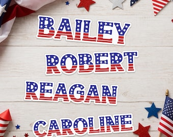 Custom USA 250th Anniversary Name Stickers | Personalized Patriotic Party Favor