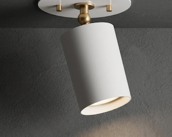 Modern Brass Ceiling Spotlight, Adjustable Flush Mount Light, Minimalist Cylinder Ceiling Lamp, Directional Downlight, Contemporary Lighting