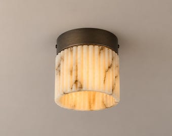 Handmade Alabaster Marble Ceiling Flush Mount Fixture Light Mid Century Modern Brass Ceiling Lamp Minimalist Italian Sputnik Style Lighting