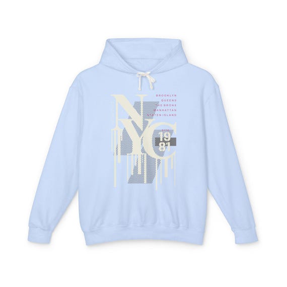 NYC Vintage Graphic Hooded Sweatshirt, Unisex Lightweight Pullover, Casual Streetwear, Perfect for Travel or Gift, Blue Hoodie