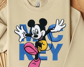 Mickey Embroidered Sweatshirt, Cute Cartoon Mouse Shirt, Disney Inspired Embroidery Pullover, Gift for Disney Lovers