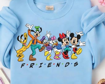 Disney Friends Embroidered Sweatshirt, Mickey Minnie Goofy Daisy Donald Pluto Shirt, Cute Matching Friends Disney Trip Gift