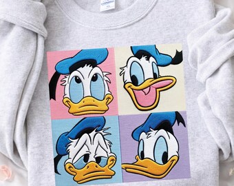 Embroidered Duck Inspired Sweatshirt, Cute Cartoon Crewneck, Color Block Character Embroidery Pullover, Cozy Gift for Her Top