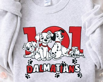 101 Dalmatians Embroidered Sweatshirt, Cute Dalmatian Dogs Shirt, Disney Puppy Lover Gift, Cartoon Dog Embroidery Pullover