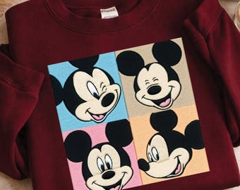 Embroidered Mouse Inspired Sweatshirt, Cute Cartoon Crewneck, Color Block Character Embroidery Pullover, Cozy Gift for Her Top