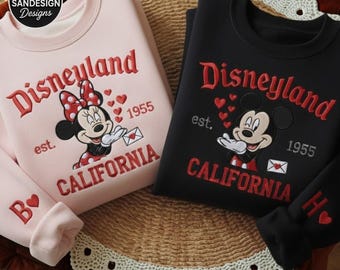 Embroidered Vintage Disneyland est 1955 Sweatshirt, Disney Valentine Sweater, Couple Disney Outfit, Matching Disneyland Trip Shirt