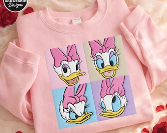 Embroidered Daisy Inspired Sweatshirt, Cute Duck Character Crewneck, Colorful Cartoon Embroidery Pullover, Gift for Her Cozy Top