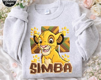 Simba Embroidered Sweatshirt Lion King Shirt Cute Cartoon Lion Embroidery Pullover Gift Disney Inspired Cozy Sand Crewneck