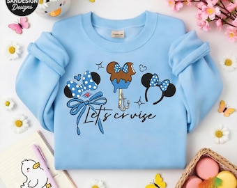 Let’s Cruise Embroidered Sweatshirt, Disney Cruise Minnie Ears Shirt, Matching Family Vacation Crewneck, Cute Disney Trip Gift