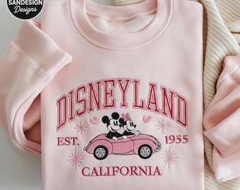 Embroidered Mickey & Minnie Couple Sweatshirt, Disneyland 1955 Sweater, Cute Disney Lovers Gift, Matching Disney Trip Shirt