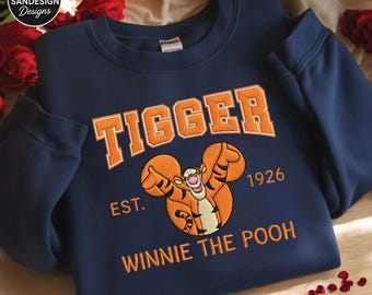 Tigger Embroidered Sweatshirt, Winnie The Pooh Tigger Shirt, Cute Disney Tiger Crewneck, Cozy Disney Gift for Women Men