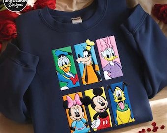 Embroidered Cartoon Friends Sweatshirt, Cute Character Crewneck, Colorful Embroidery Pullover, Gift for Her, Cozy Casual Top