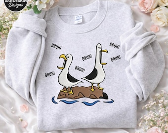 Embroidered Goose Sweatshirt Funny Bruh Geese Crewneck Cute Bird Shirt Minimal Animal Embroidery Cozy Gift Unisex Aesthetic Pullover