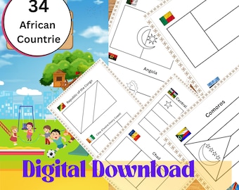 African Flags Coloring Pages | Kids Printable Activity (Digital Download)