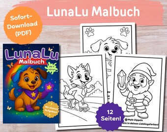 LunaLu Coloring Book (PDF) | Fun Learning with Activities and Stickers | Ages 4+ | Printable | Instant Download