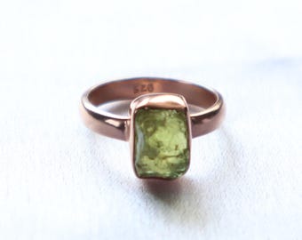 Natural Raw Green Gemstone Ring, August Birthstone, Healing Crystal Gift for Her