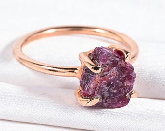 Raw Ruby 14k Plated Rose Gold Ring • Natural Ruby Crystal Ring • Handmade Raw Stone Jewelry • July Birthstone Ring • Minimalist Ruby Ring