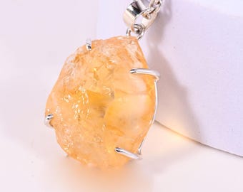 Colgante de plata con citrino en bruto / Collar con gema amarilla natural / Joyería artesanal de plata de ley / Colgante con la piedra natal de noviembre, regalo para ella