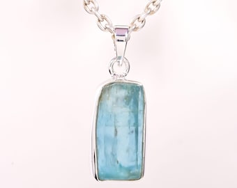 Raw Aquamarine Sterling Silver Pendant | March Birthstone Necklace for Women | Boho Blue Gemstone Jewelry | Gift for Birthday or Anniversary