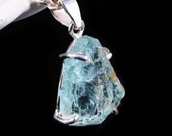 Raw Uncut Aquamarine Silver Pendant | Natural Blue Gemstone Necklace | Handmade Sterling Silver Jewelry | March Birthstone Gift for Women