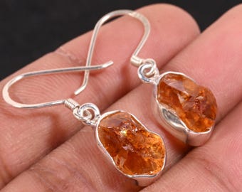 Raw Citrine Dangle Earrings |  November Birthstone Jewelry | Handmade Silver Gemstone Earrings Gift for Her