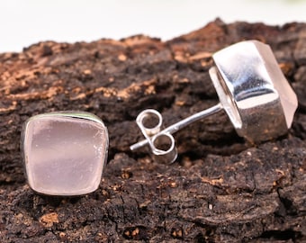 Rosenquarz Ohrstecker Sterling Silber | Rosa Edelstein Ohrring | Heilende Kristall Ohrstecker | Minimalistischer Schmuck, Geschenk für Sie