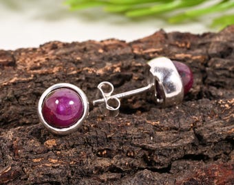 Ruby Stud Earrings Sterling Silver, July Birthstone Earring, Red Gemstone Stud, Dainty Minimalist Jewelry Gift for Her, Healing Crystal