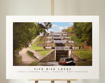 Bingley Five Rise Locks Print | Vintage Yorkshire Canal Art | Digital Download