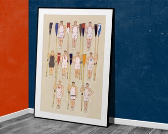 College Crews Rowing Poster | Vintage Sporting Illustration | Digital Download