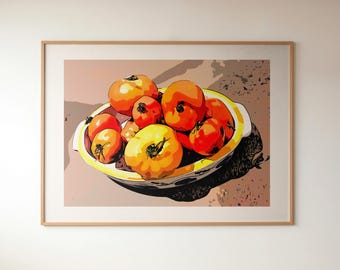 Bowl of Tomatoes Print Art | Contemporary rustic wall art decor | Digital Download