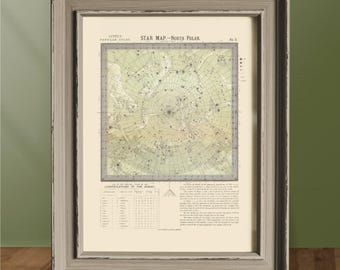 Vintage North Polar Star Map Print | 1882 Letts's Atlas Astronomy Art | Digital Download