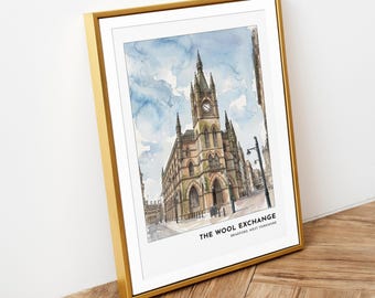 Bradford Wool Exchange Watercolour Art Print | Yorkshire Architecture Wall Art | Digital Download