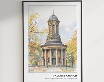 Saltaire Church Watercolour Art Print | West Yorkshire Architecture Wall Art | Digital Download
