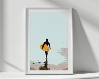 Surfer Silhouette Print | Coastal Wall Art for Modern Interiors | Digital Download