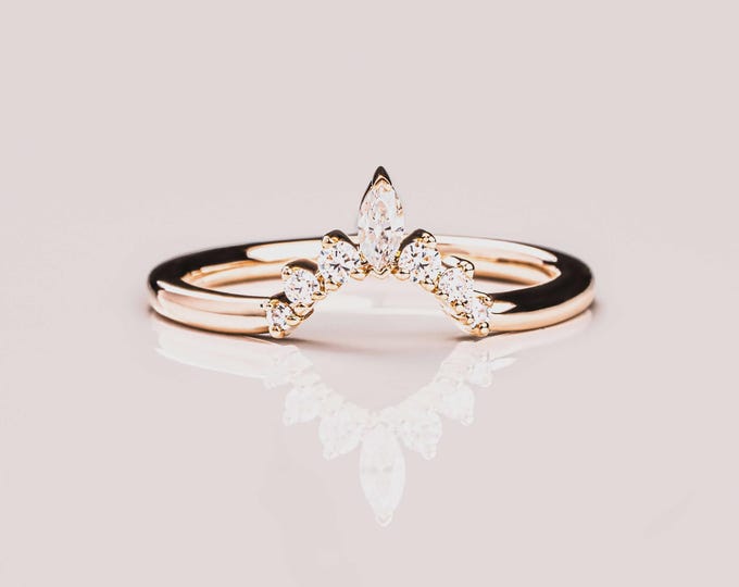 Featured listing image: Alyssa 14K Gold Plated Sterling Silver CZ Tiara Ring: Dainty Crown Band